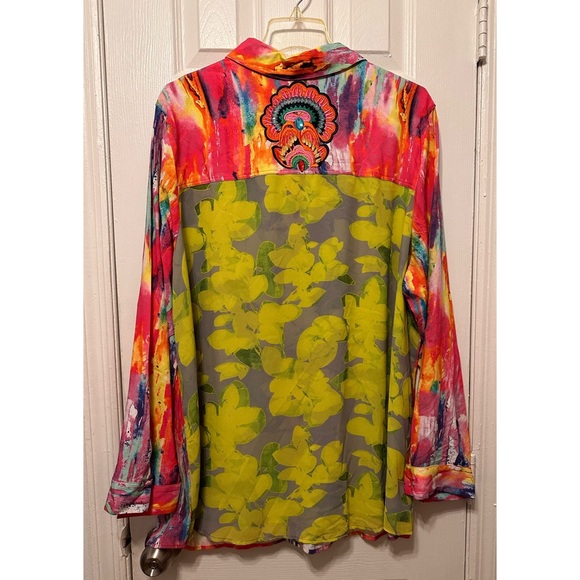 Soft Surroundings Bright Multi Colored Embroidered Beaded Button Down Shirt, 2X - Picture 2 of 5